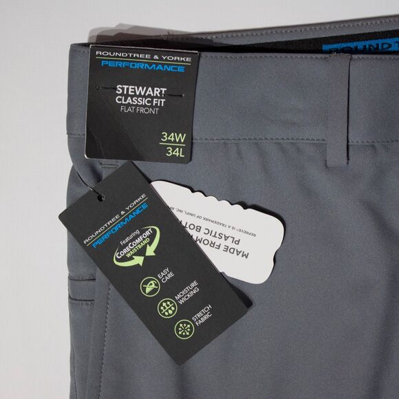 NWT Roundtree & Yorke Performance Stewart Classic Fit Flat Front Pants Men 34x34 - Picture 5 of 8